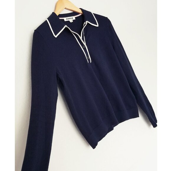 Boden Estelle Henley Sweater S Polo Collar Navy Blue Cotton Wool Blend Preppy - Picture 11 of 16